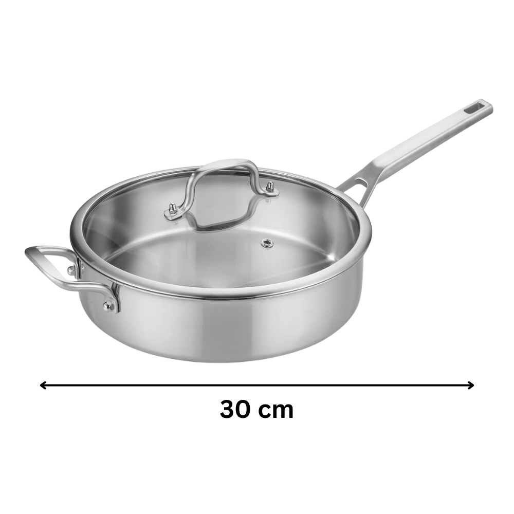 Stainless Steel Chef's Classic Pan with Lid - Multi-Purpose Cooking Pan - 30 cm