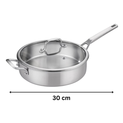 Stainless Steel Chef's Classic Pan with Lid - Multi-Purpose Cooking Pan - 30 cm
