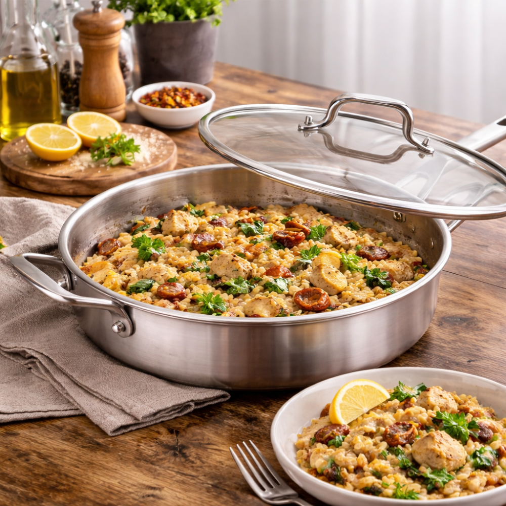 Stainless Steel Chef's Classic Pan with Lid - Multi-Purpose Cooking Pan - 30 cm