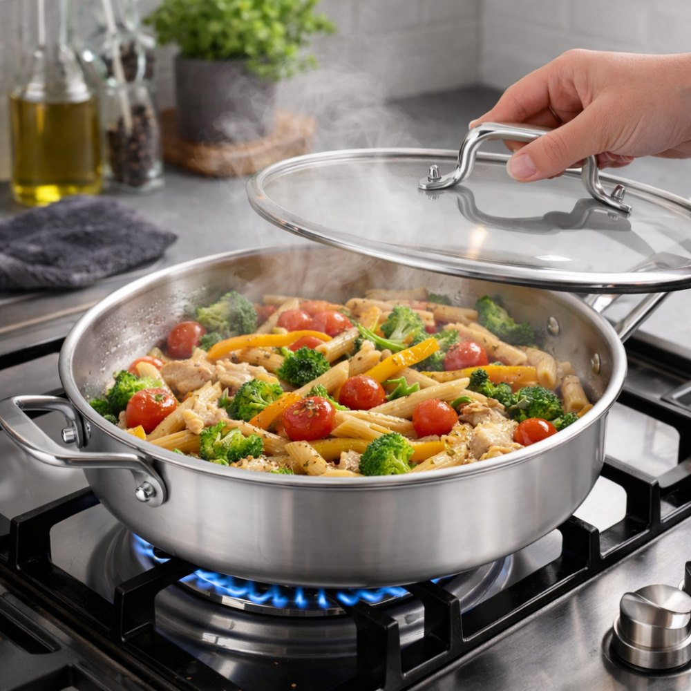 Stainless Steel Chef's Classic Pan with Lid - Multi-Purpose Cooking Pan - 30 cm