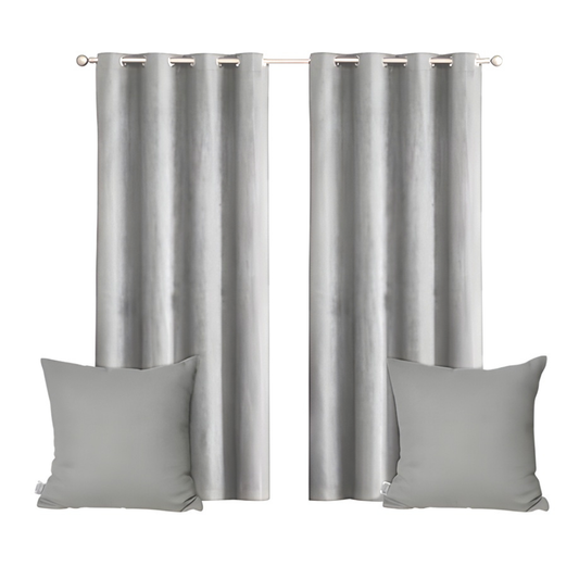 Luxury Home Décor Grey Curtain & Cushion Cover Set - 2 Curtains 2 Covers