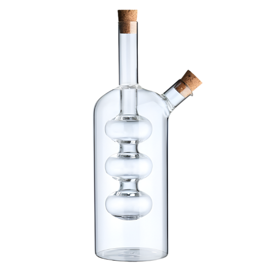 Glass Oil & Vinegar Cruet Bottle with Dual Spouts and Cork Stoppers - 270ml