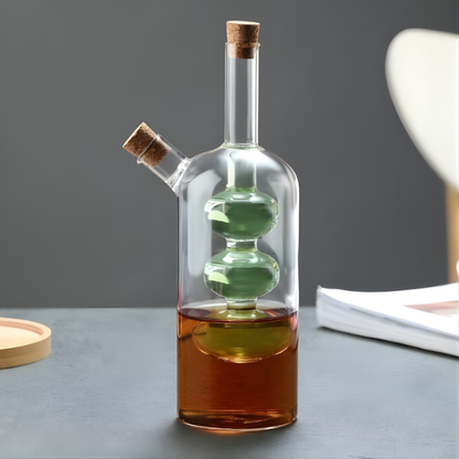 Glass Oil & Vinegar Cruet Bottle with Dual Spouts and Cork Stoppers - 270ml