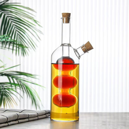 Glass Oil & Vinegar Cruet Bottle with Dual Spouts and Cork Stoppers - 270ml