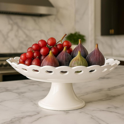 Decorative Porcelain Fruit Bowl with Cut-Out Design - 30 cm