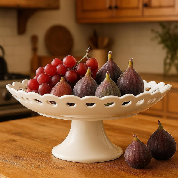 Decorative Porcelain Fruit Bowl with Cut-Out Design - 30 cm