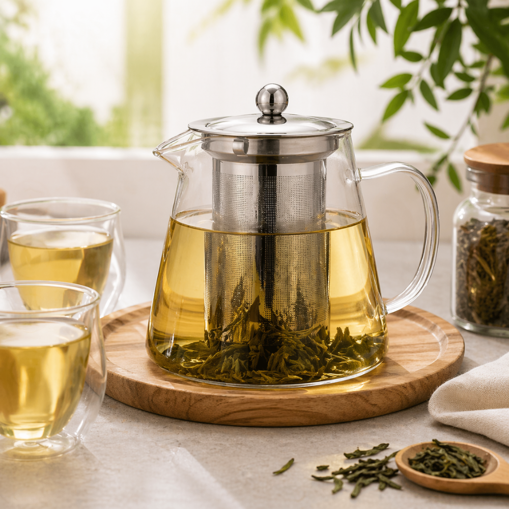 Glass Teapot with Stainless Steel Infuser – Heat-Resistant Tea Brewer