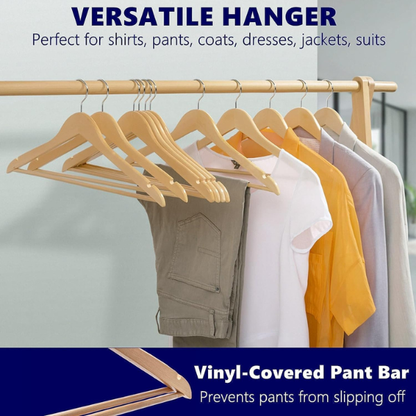 Brown Wooden Hangers - Keep Your Wardrobe Organised in Style - 20 Pack