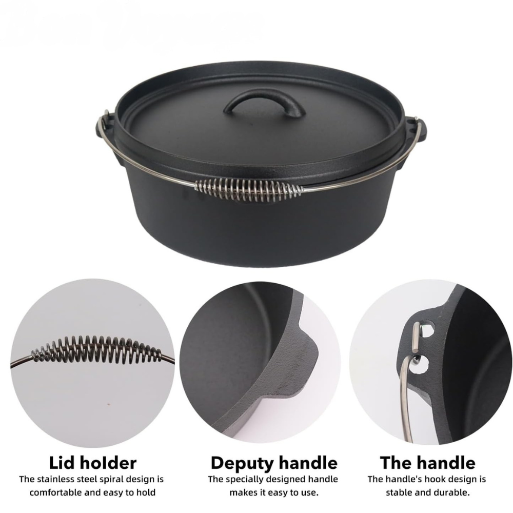 Cast Iron Potjie Pot with Lid & Carry Handle - Outdoor & Indoor Cooking