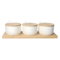 3-Piece Ceramic Condiment Jar Set with Bamboo Lids, Spoons, Tray & Spices