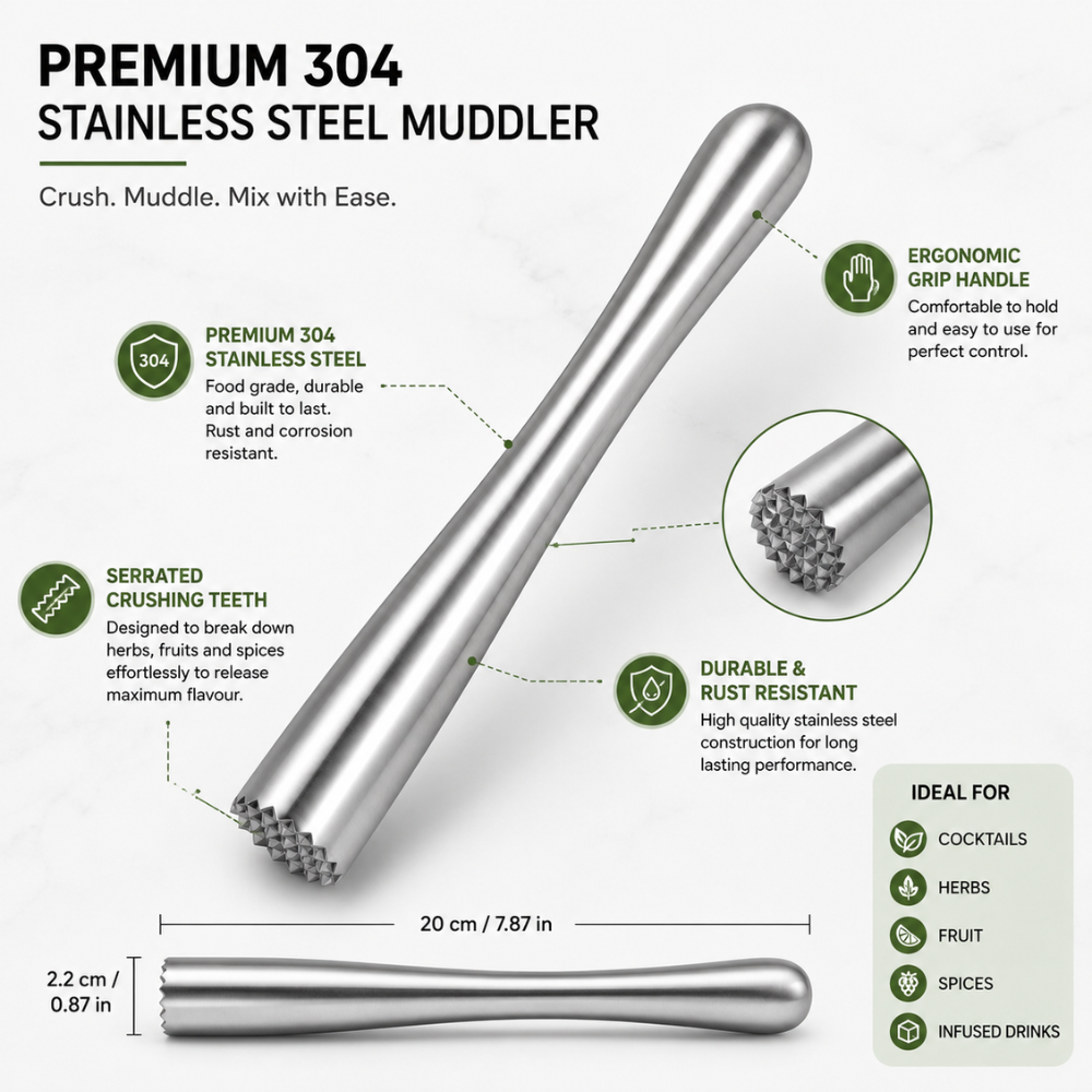 Stainless Steel Cocktail Muddler – Professional Drink Mixing Tool
