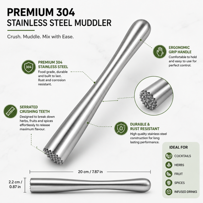 Stainless Steel Cocktail Muddler – Professional Drink Mixing Tool