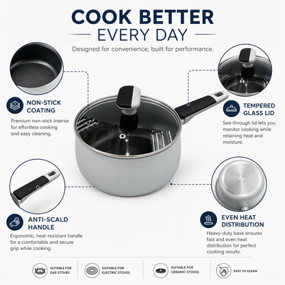 Non-Stick Saucepan with Glass Lid – Anti-Scald Handle Cooking Pot