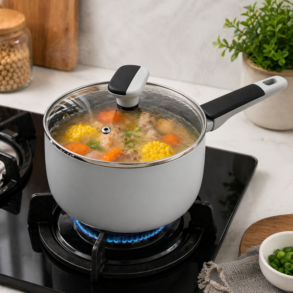 Non-Stick Saucepan with Glass Lid – Anti-Scald Handle Cooking Pot