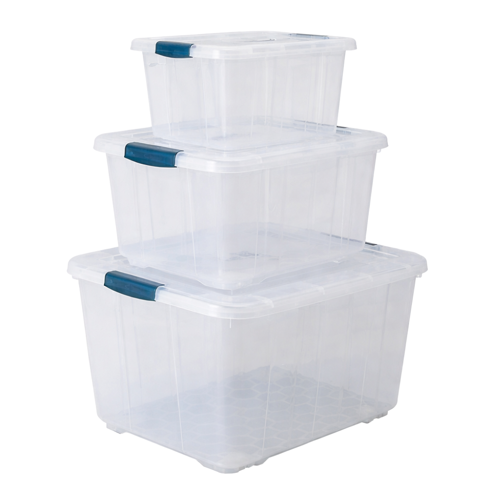 Clear Plastic Storage Boxes with Lids - Stackable Home Organiser Set