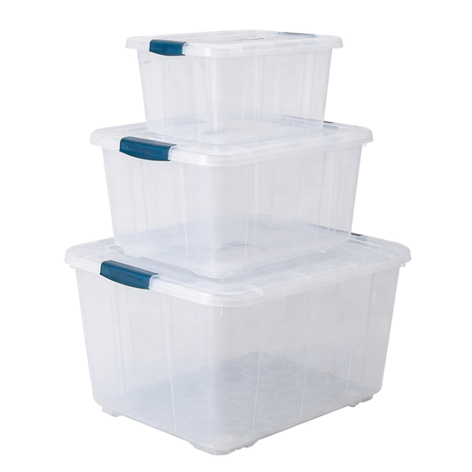 Clear Plastic Storage Boxes with Lids - Stackable Home Organiser Set