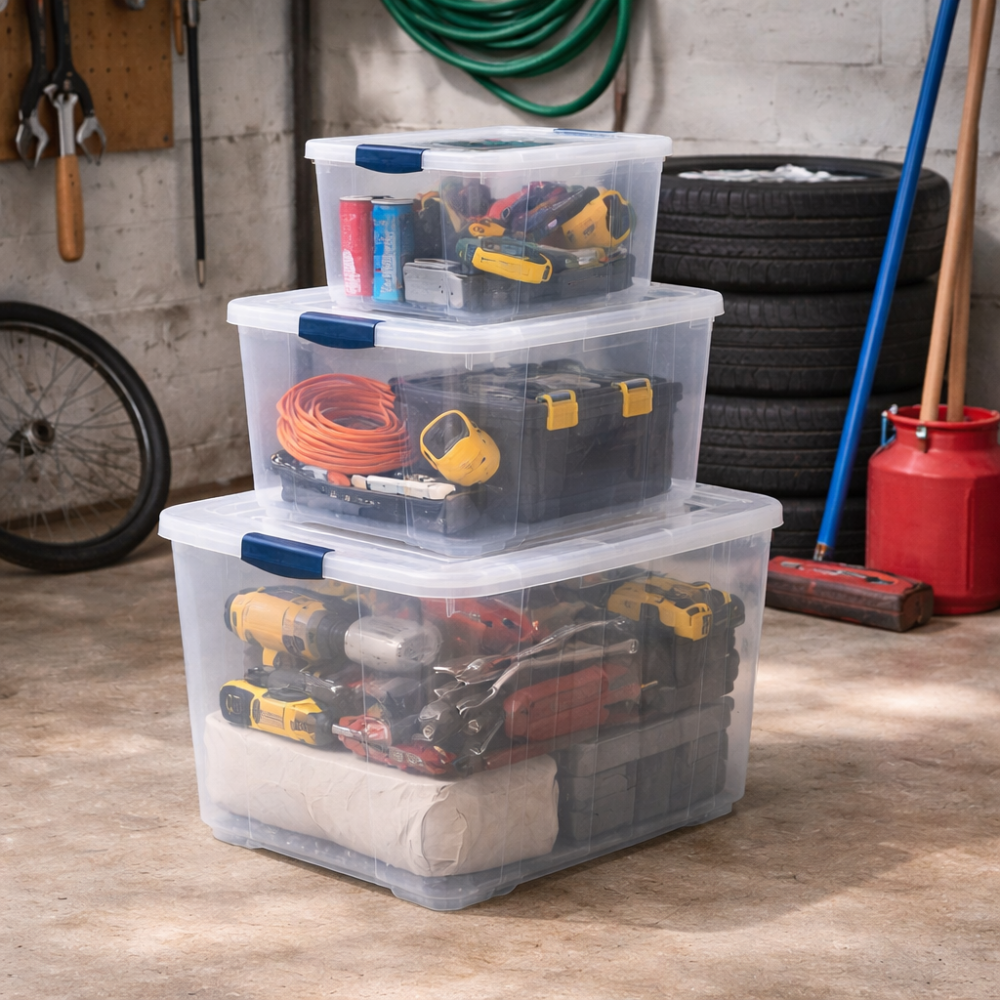 Clear Plastic Storage Boxes with Lids - Stackable Home Organiser Set