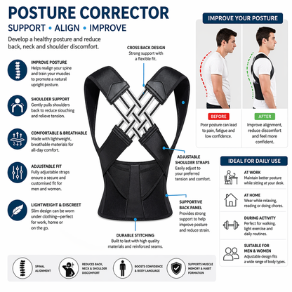 Adjustable Posture Corrector Back Brace – Upper Back & Shoulder Support