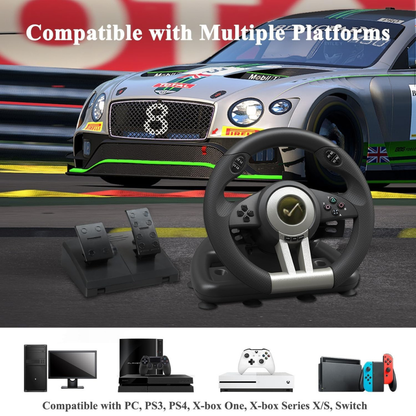 Gaming Steering Wheel with Pedals – Racing Simulator Wheel with Clamp Mount