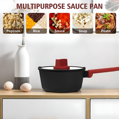 Non-Stick Saucepan with Glass Lid - Red Handle
