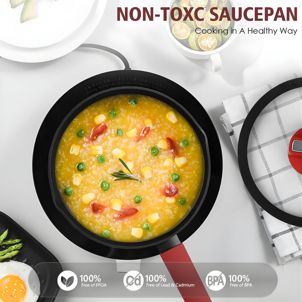 Non-Stick Saucepan with Glass Lid - Red Handle