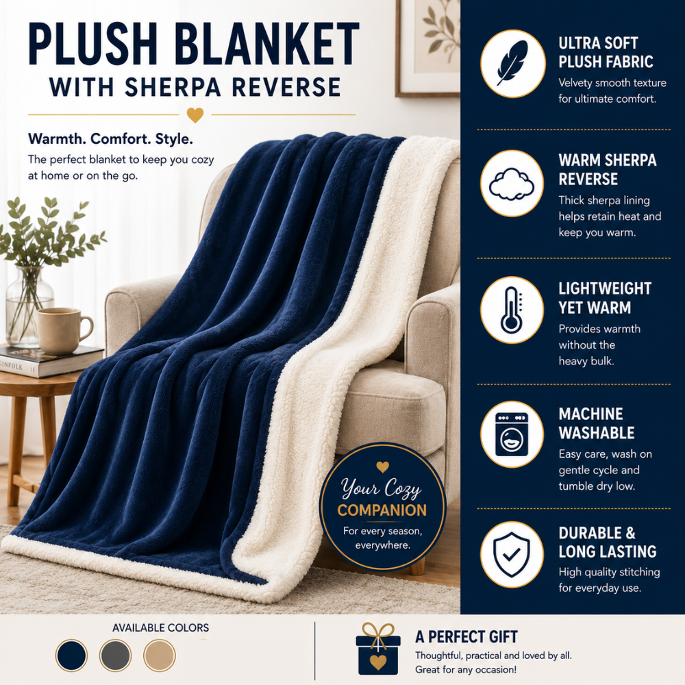 Plush Blanket with Sherpa Reverse – Ultra Soft Warm Fleece Throw Blanket