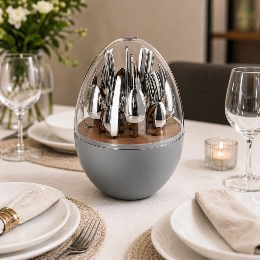 24-Piece Cutlery Set with Storage Stand – Gold Finish Stainless Steel Utensils