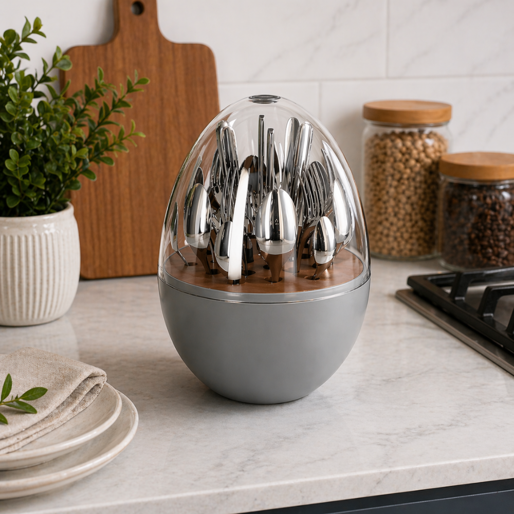 24-Piece Cutlery Set with Storage Stand – Gold Finish Stainless Steel Utensils