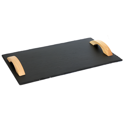 Premium Natural Slate Serving Tray with Ergonomic Wooden Handles