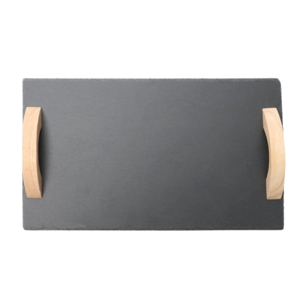 Premium Natural Slate Serving Tray with Ergonomic Wooden Handles