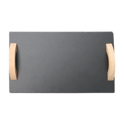 Premium Natural Slate Serving Tray with Ergonomic Wooden Handles