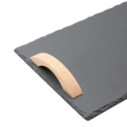 Premium Natural Slate Serving Tray with Ergonomic Wooden Handles