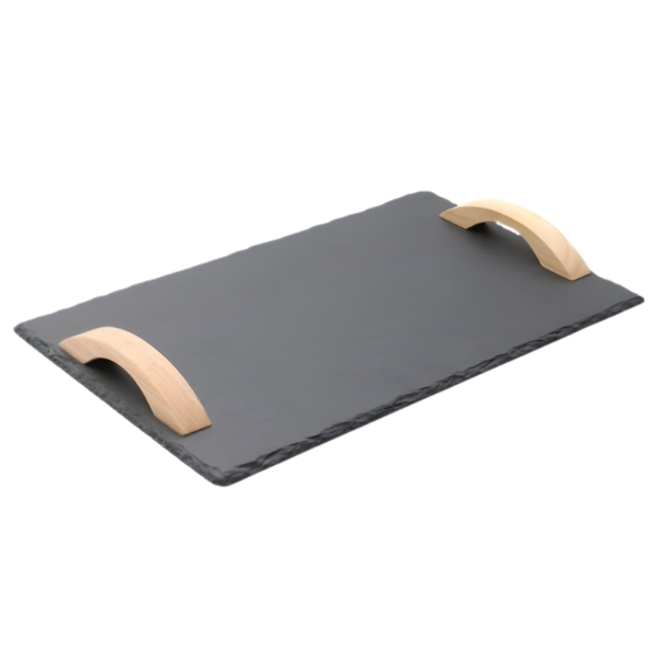 Premium Natural Slate Serving Tray with Ergonomic Wooden Handles