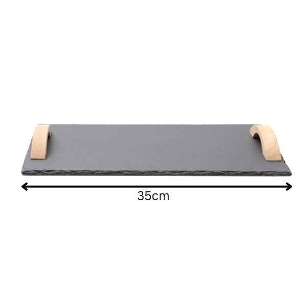 Premium Natural Slate Serving Tray with Ergonomic Wooden Handles