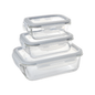 3-Piece Rectangular Glass Food Storage Container Set-Airtight & Leak-Proof