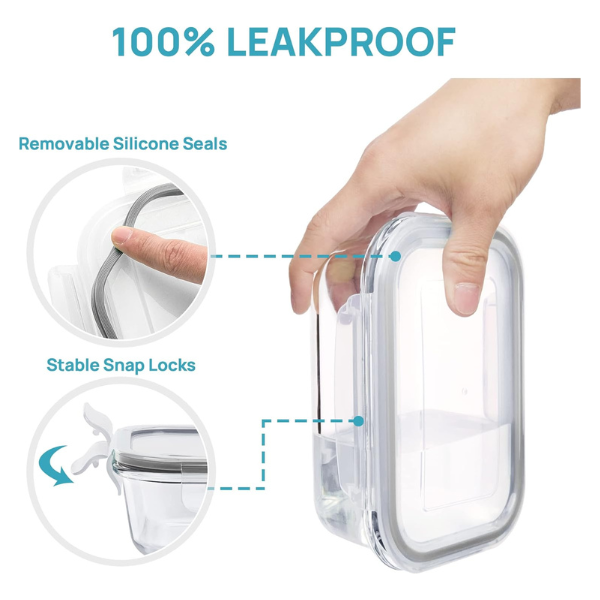 3-Piece Rectangular Glass Food Storage Container Set-Airtight & Leak-Proof