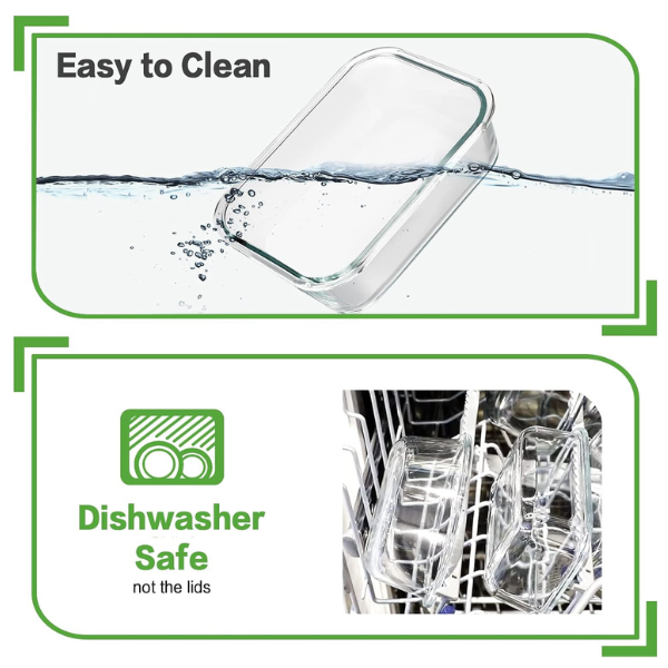 3-Piece Rectangular Glass Food Storage Container Set-Airtight & Leak-Proof