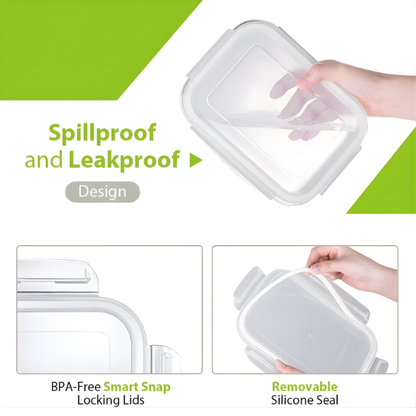 3-Piece Rectangular Glass Food Storage Container Set-Airtight & Leak-Proof