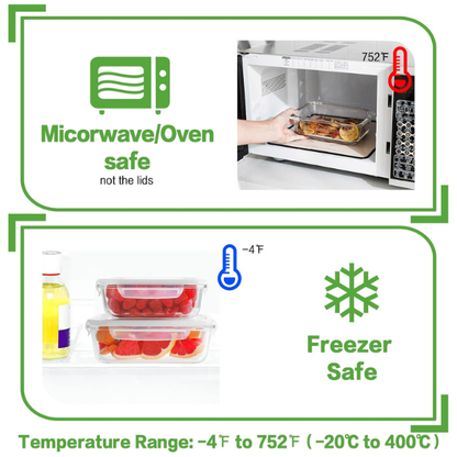 3-Piece Rectangular Glass Food Storage Container Set-Airtight & Leak-Proof