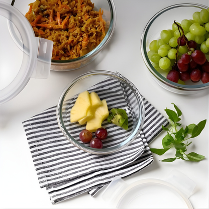 3-Piece Large Round Glass Food Containers Set - Airtight Leak-Proof Lids