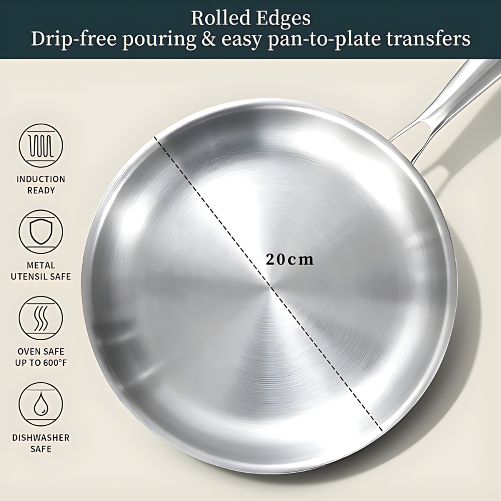 Stainless Steel Frying Pan - Durable, Even-Heat for Everyday Cooking