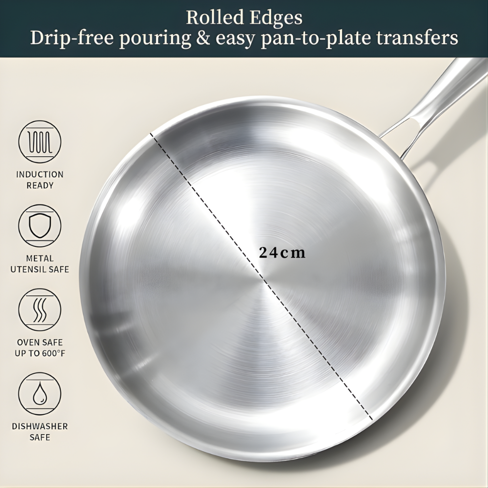 Stainless Steel Frying Pan - Durable, Even-Heat for Everyday Cooking
