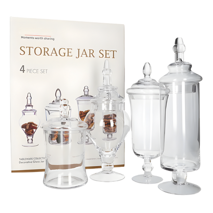 4-Piece Glass Storage Jar Set with Lids - Elegant Kitchen Containers