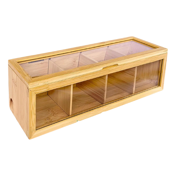 Bamboo Tea Holder Organizer - Countertop Tea Bag Dispenser for Kitchen