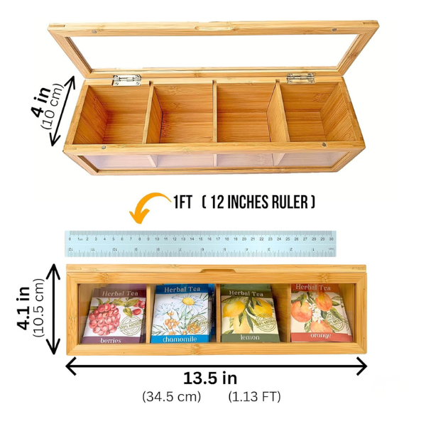 Bamboo Tea Holder Organizer - Countertop Tea Bag Dispenser for Kitchen