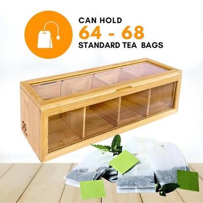 Bamboo Tea Holder Organizer - Countertop Tea Bag Dispenser for Kitchen