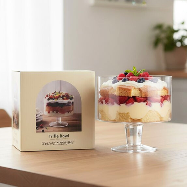 Large Clear Glass Trifle Bowl - Elegant Dessert & Serving Dish