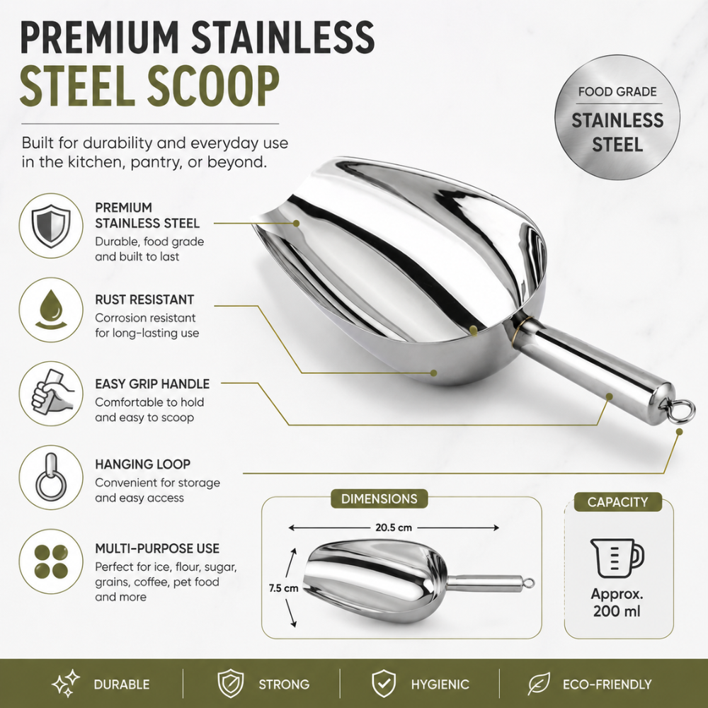 Stainless Steel Utility Scoop – Multi-Purpose Kitchen & Food Scoop