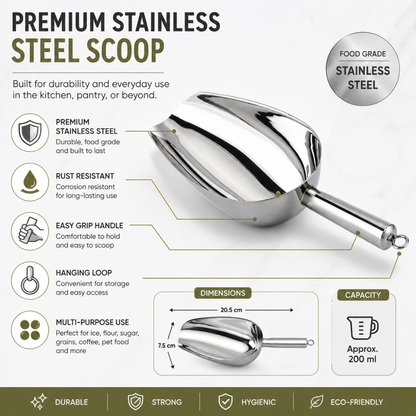 Stainless Steel Utility Scoop – Multi-Purpose Kitchen & Food Scoop