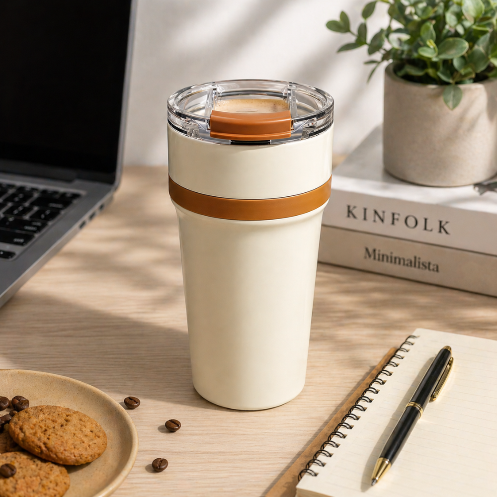 Double Wall Vacuum Tumbler Mug – Ceramic Coated Insulated Coffee Flask